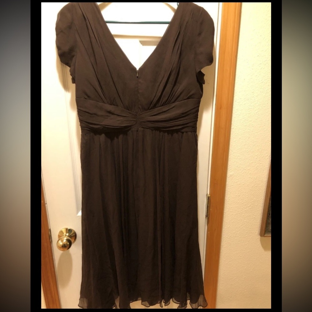 NWOT Suzi Chin for Maggy Boutique Brown Silk Dress SZ 14 Midi Below Knee Evening